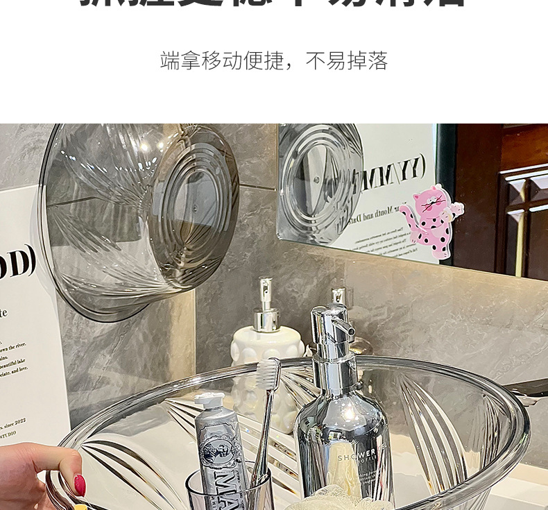 家用高颜值透明加厚纹理洗衣盆多功能壁挂洗脚盆塑料厨房洗菜盆子详情9