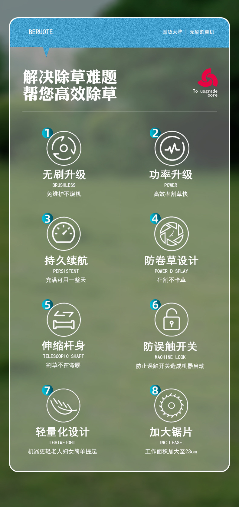 Small household electric lawn mower, wireless charging lithium battery lawn mower, high-power agricultural lawn mower, lithium battery pic 6