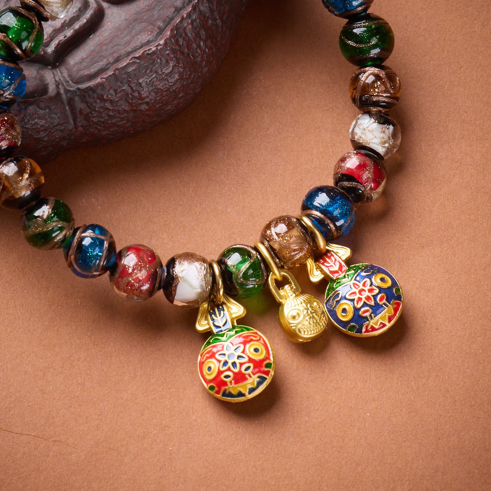 A family of three, gold-swallowing beast incense ash glass bracelet, ancient-style five-color bead couple bracelet and jewelry in stock wholesale pic 5