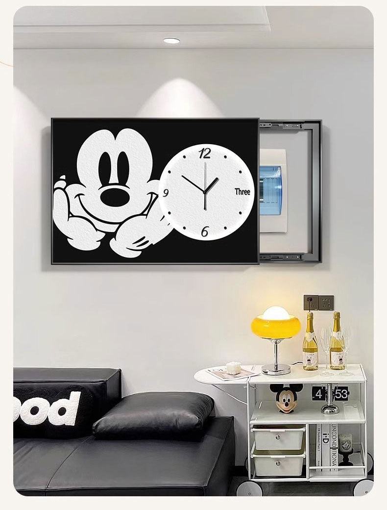 米奇电表箱装饰画带时钟表简约创意总闸配遮挡多媒体盒挂画免打孔详情3