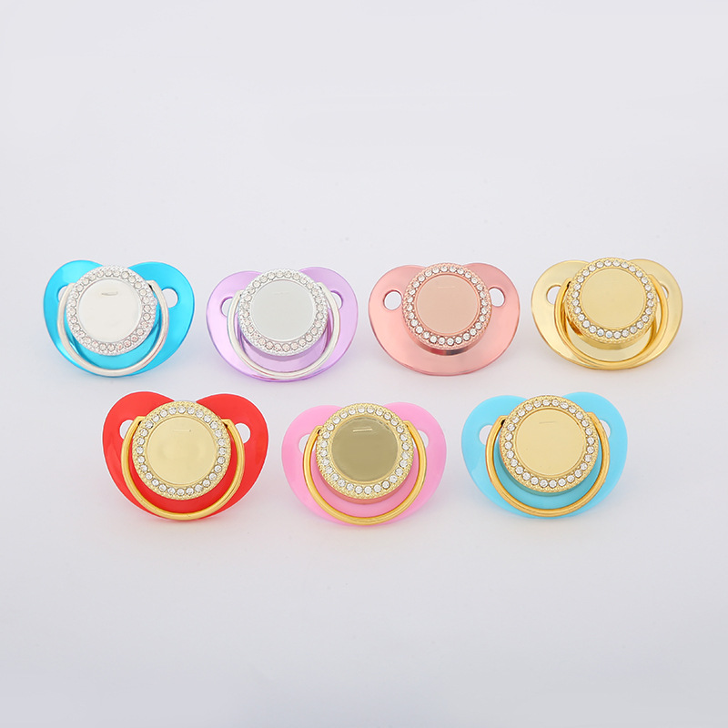Solid color pacifier, diamond-encrusted silicone, baby teething and baby products, wholesale pacifier tips, simulated biting pacifier pic 2