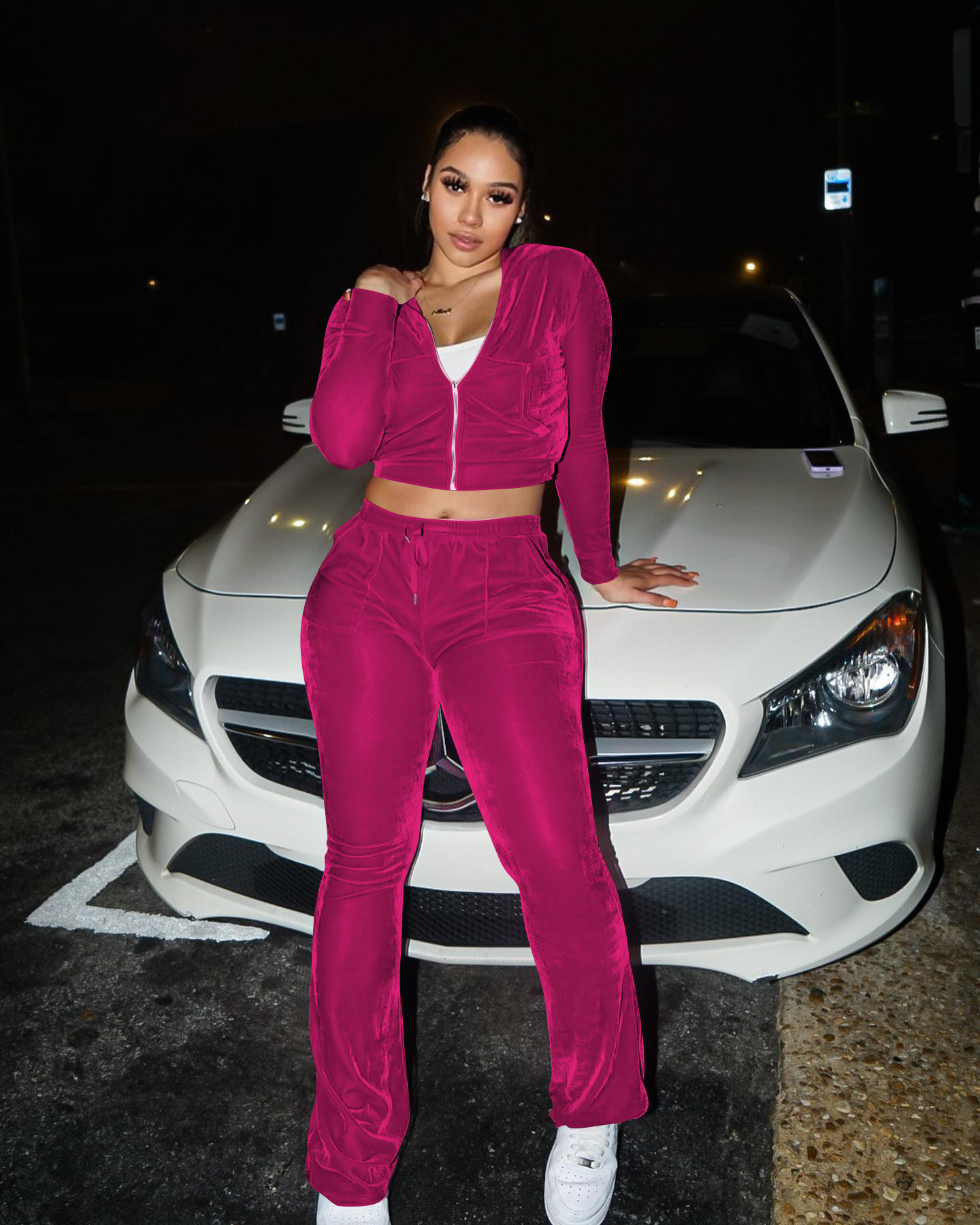 Solid color gold velvet wide-leg pants two-piece set pic 111