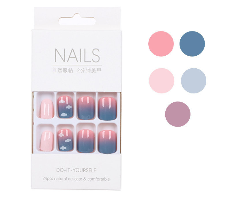 Checkered heart-shaped nail art mixed color printed false nail, colored stripe bow wearable nail, 24-piece finished nail pic 9