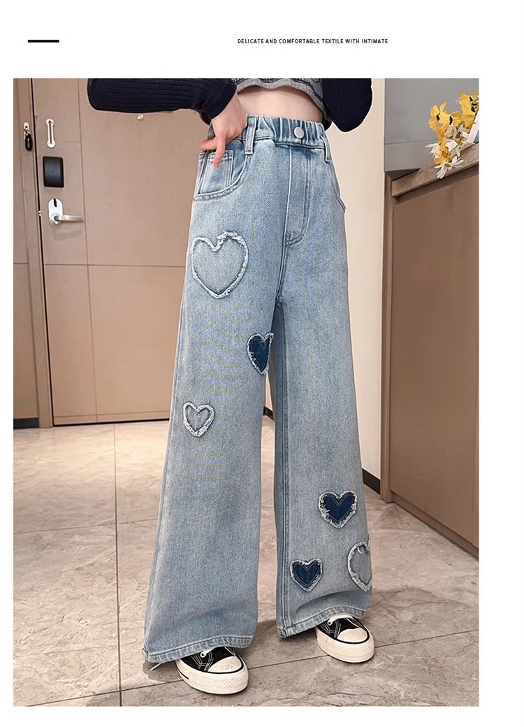 女童爱心贴布阔腿裤牛仔裤2025春秋款女大童直筒裤炸街潮韩版潮流详情16
