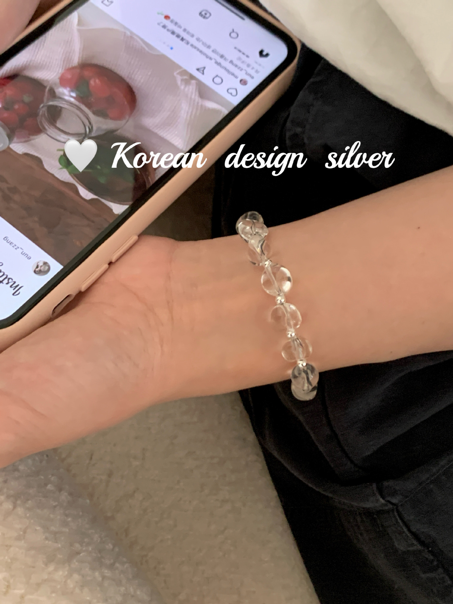 韩国Ins风设计银饰品批发 S925纯银随形白水晶手链叠戴简约气质女详情6