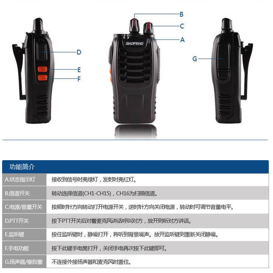 宝锋BF-888S对讲机无线模拟迷你民用酒店 宝峰 大功率手持对讲机详情2