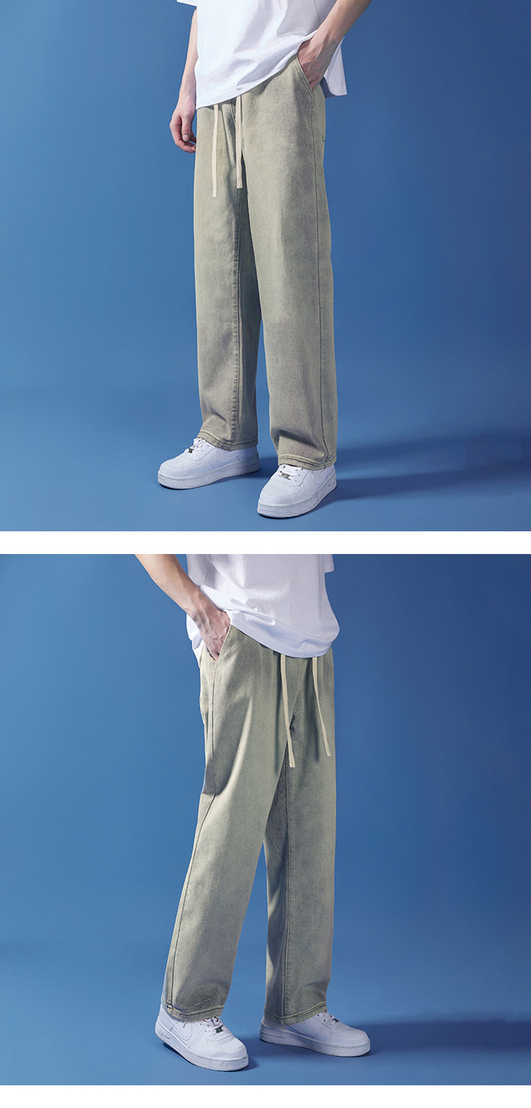 阔腿牛仔裤男夏季韩版原宿风休闲简约潮流ins宽松抽绳直筒长裤子详情20