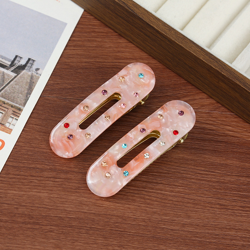 韩版百搭椭圆发卡高级感精致彩钻边夹醋酸板材百搭刘海夹批发详情7