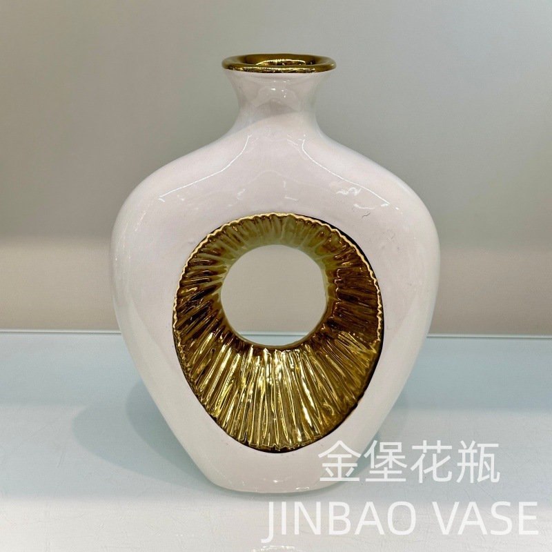 Nordic popular ceramic vase, gilded office and living room decoration item, fresh flower simulation flower arrangement, flower container, heart pic 35