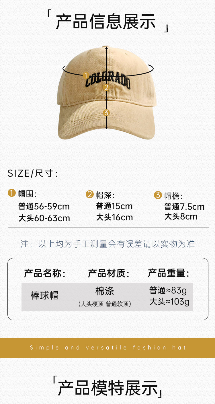 Autumn baseball caps for men to show off their faces, small Korean casual baseball caps for women, hard-top summer headscarves for sun protection and sun protection pic 5
