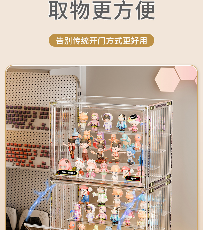 盲盒收纳展示架透明防尘亚克力泡泡玛特展示盒积木手办模型展示柜详情7