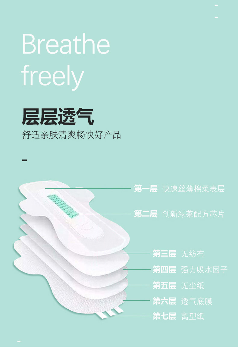新欣优雅系列日用卫生巾245mm丝薄护翼姨妈巾棉柔绿茶清爽10片装详情6