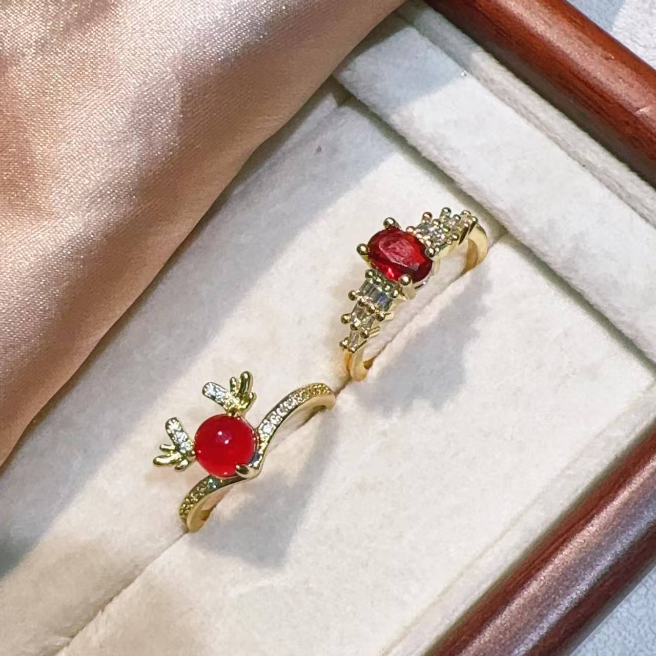 New bright carnelian gemstone deer InS-style niche design with adjustable opening ring wholesale pic 5