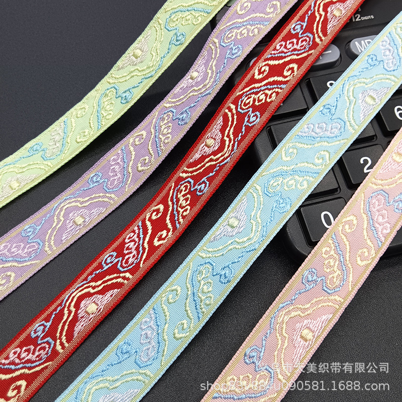 现货名族风提花织带沟边锁边彩带服装辅料1CM2CM宽名族带波浪边带详情3