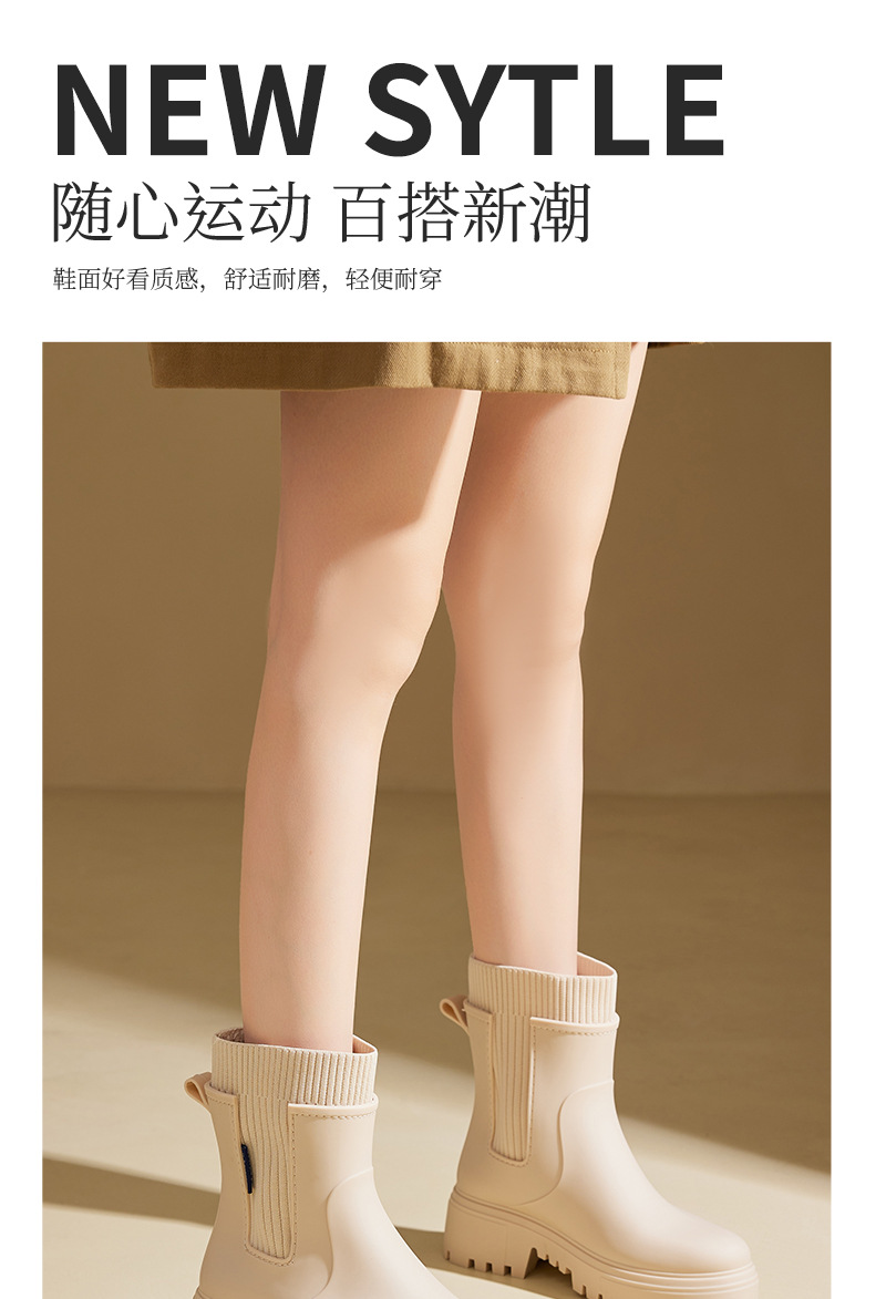 跨境时尚雨鞋女松紧口舒适厚底雨鞋女防滑厨房胶鞋露营百搭防水鞋详情2