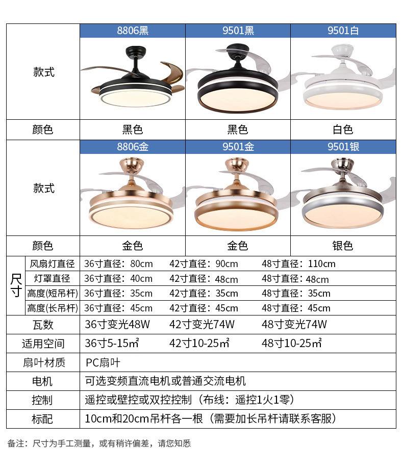 新款隐形吊扇灯餐厅客厅风扇灯家用变频吸顶电扇灯48寸大风力灯具详情25