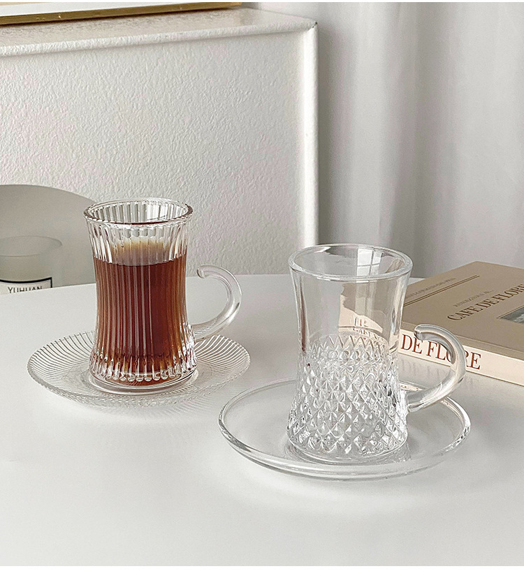 Turkish coffee cup and saucer set, home black tea glass water cup, European high-end, exquisite and niche afternoon tea cup pic 9