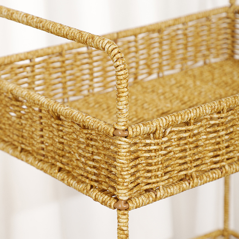 New rectangular double-layer fruit plate, fruit basket, bread basket and vegetable basket, purely hand-woven from Vietnamese rattan for home storage pic 4