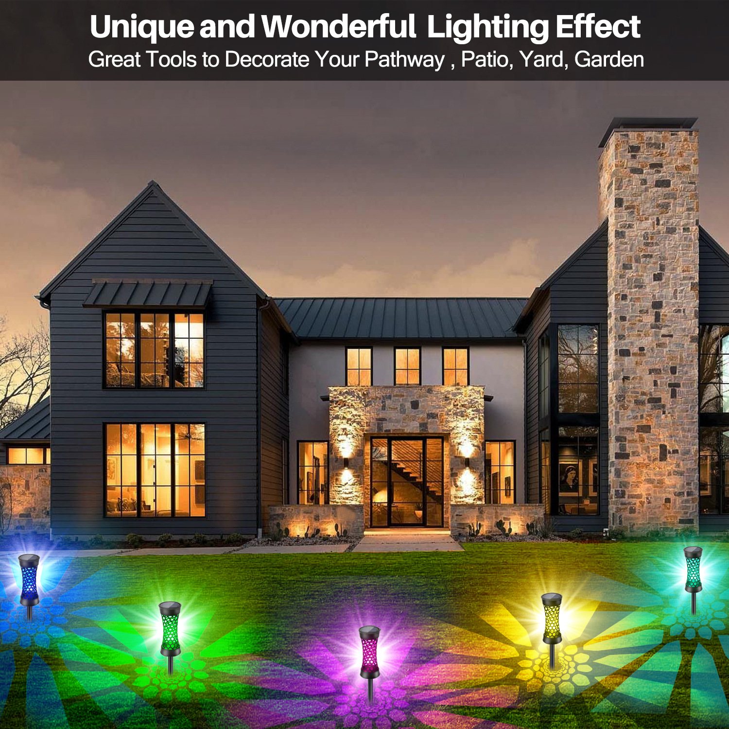 New solar led outdoor household waterproof lawn seven-color technology lighting spotlights, floodlights and ambient lights pic 1