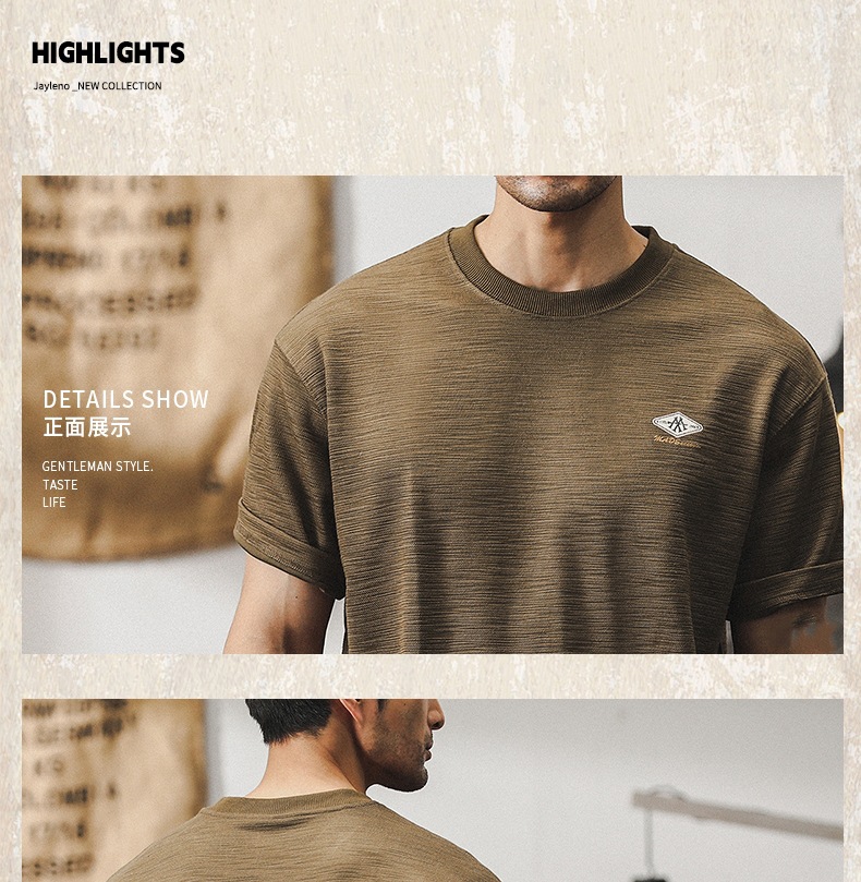 300g重磅弹力竹节棉短袖t恤男夏季潮牌刺绣复古上衣宽松圆领T恤潮详情6