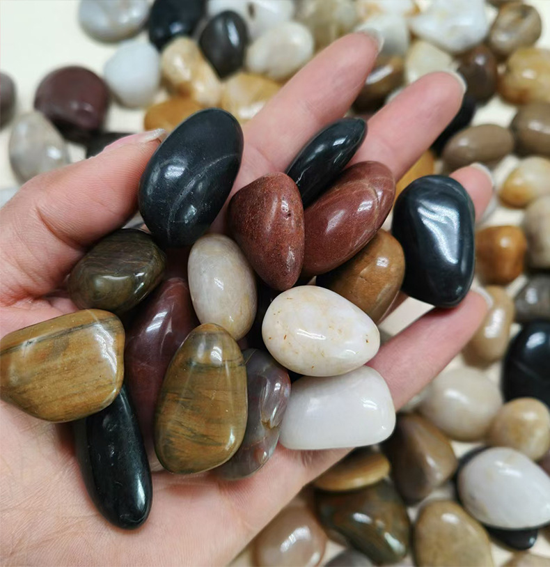 Black rain flower stones for courtyard landscaping, black polished pebbles, garden landscape engineering, paving, and colorful rain flower stones pic 5