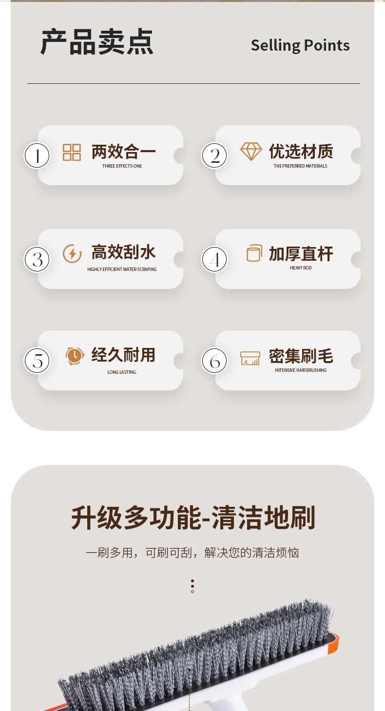 跨境新品家用地板刷浴室清洁刷加大硬毛刷卫生间瓷砖刷刮刷两用详情6