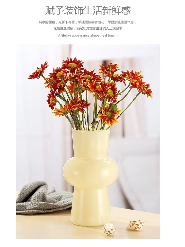 High-end vintage Fenton cream vase, glass water, fresh flowers, lucky bamboo, roses, lilies, home living room flower arrangement pic 2