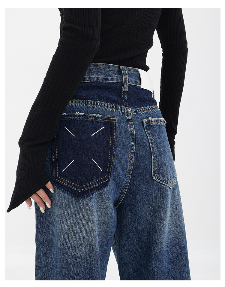 Customized high-waisted straight-leg jeans for women with pockets that make them look petite. Narrow wide-leg floor-length pants for 2024 new style pic 5