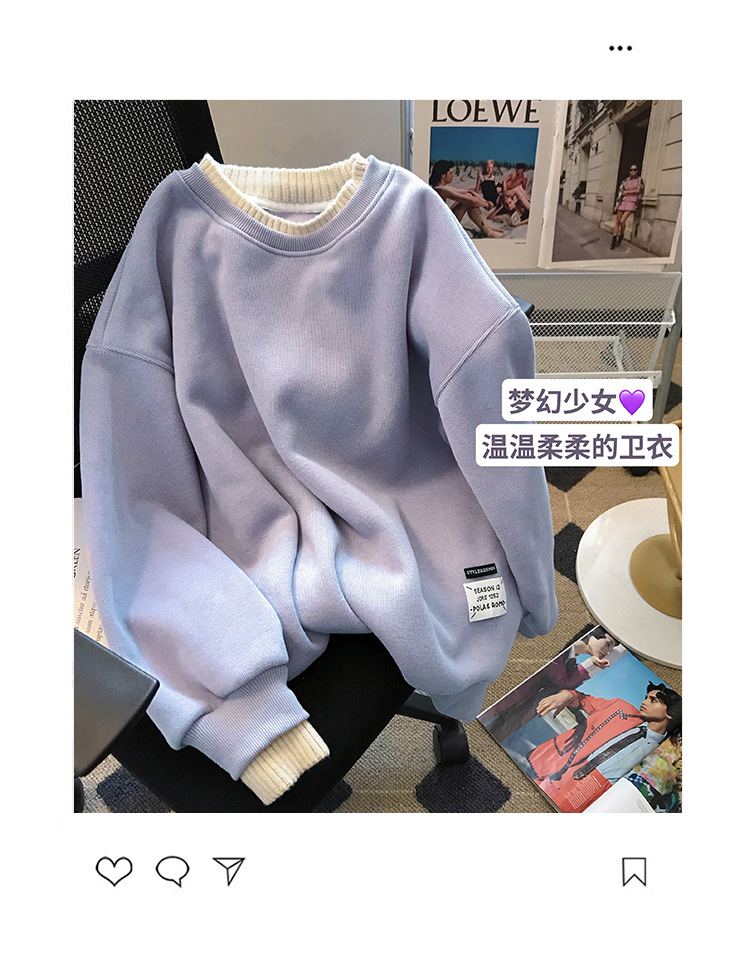 新品女式卫衣定制加绒圆领卫衣女款厚假两件长袖宽松大码女装衣服详情20