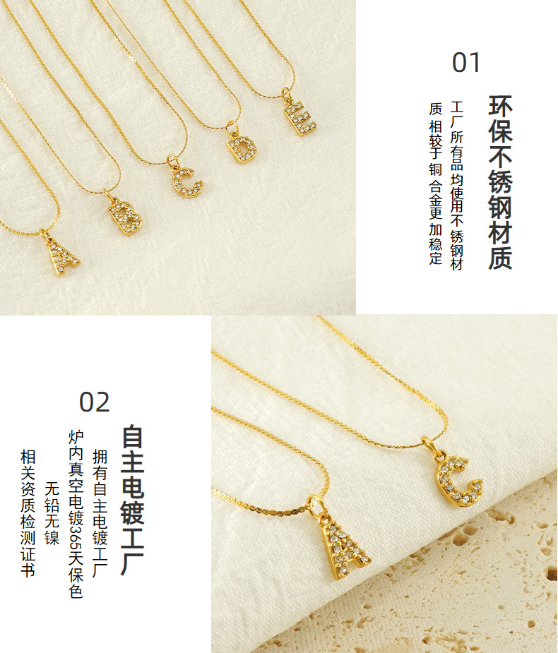 Cross-border European, American, French fashion, versatile stainless steel letter necklace, gold-plated and diamond-encrusted, simple style, fine S-shaped chain for women pic 15