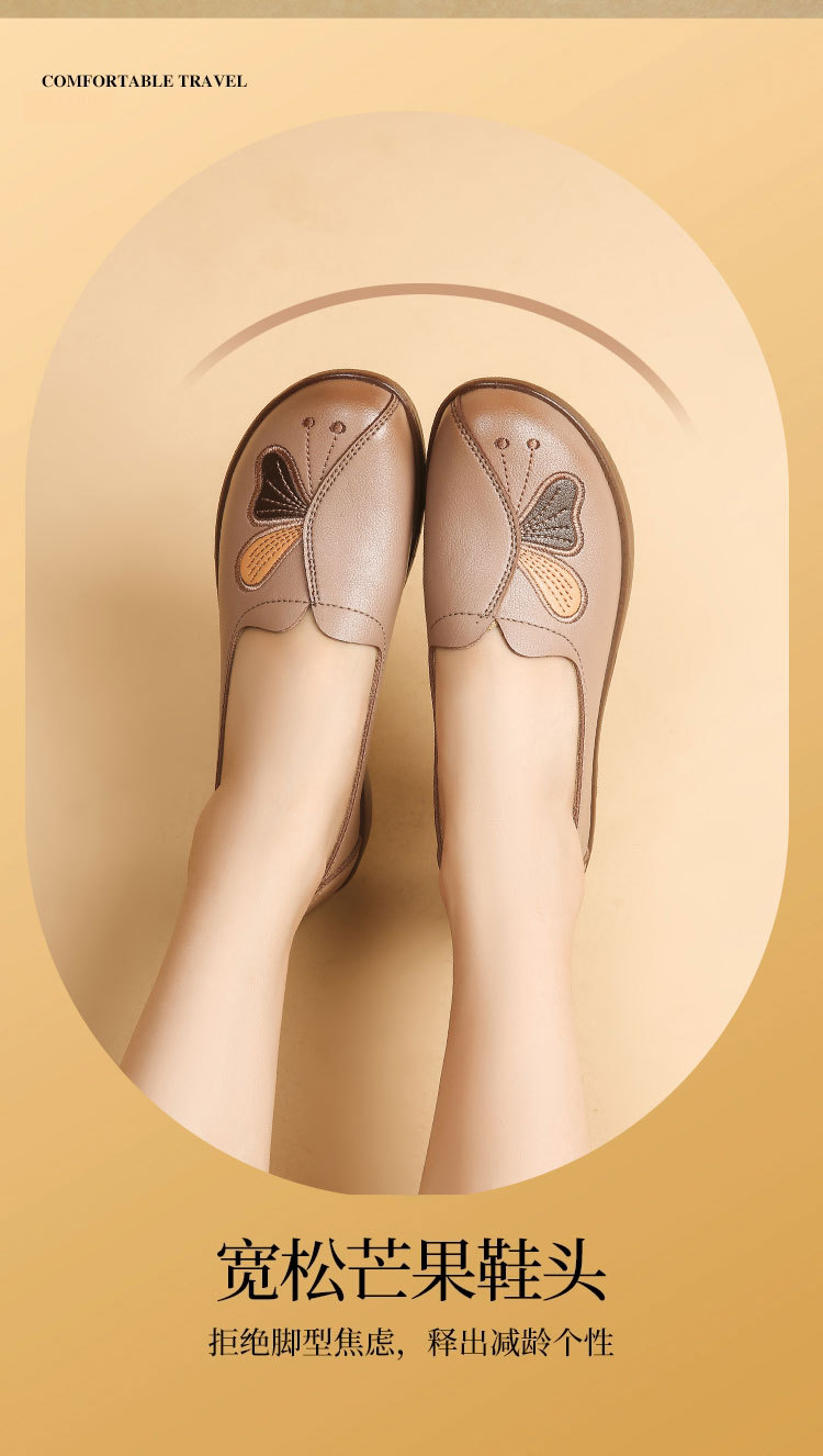 秋季新款妈妈鞋春秋款真皮中老年平底妈妈单鞋老人防滑软底皮鞋详情3