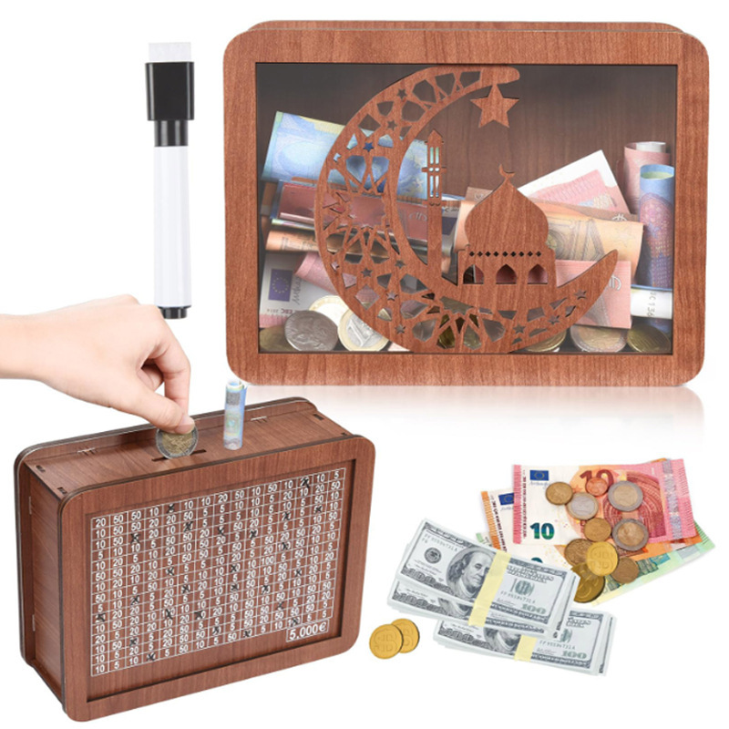 现货跨境 Money Box with Counter 木质存钱罐复古储钱罐宫殿透明详情1