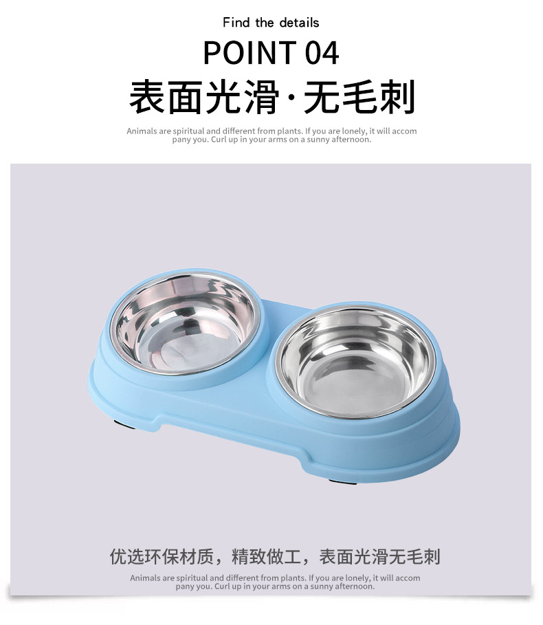 New tilted large double-bowl pet stainless steel dog bowl, pet cat and dog basin in color box pic 12