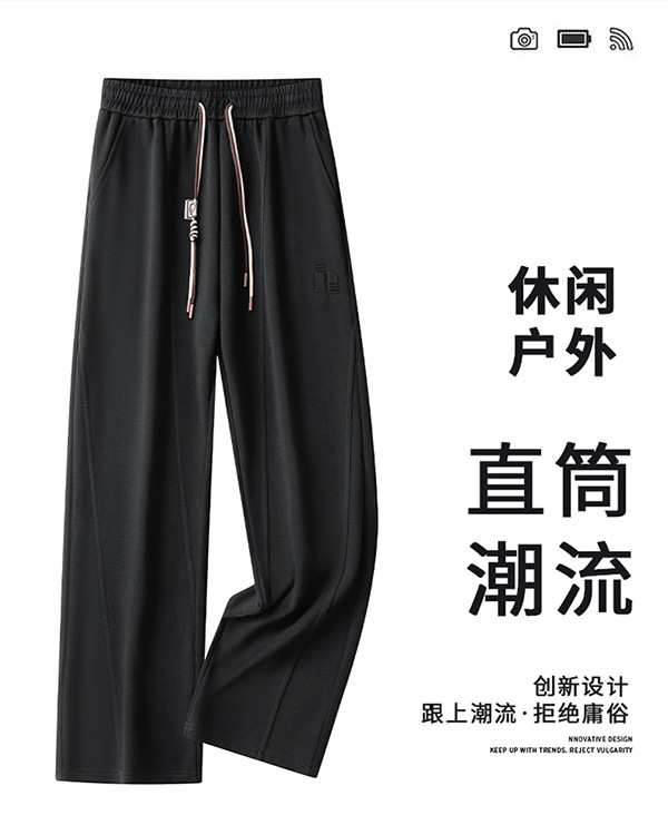 2024明线分割拼接新款垂感韩版百搭阔腿运动斜纹休闲跨境拼接休闲详情11