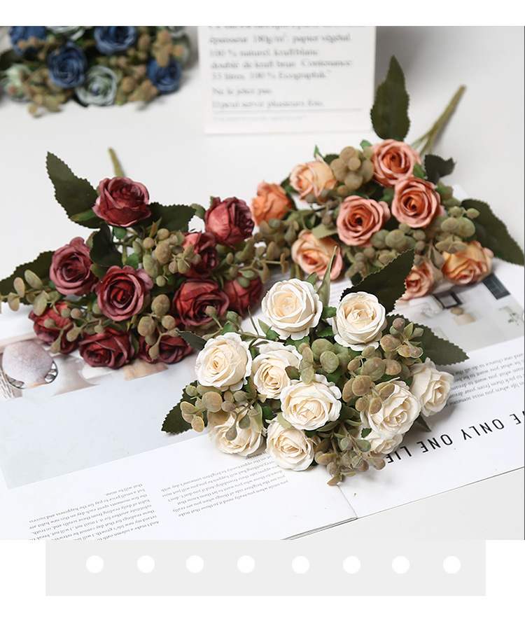 仿真花10头小乔玫瑰绢花家具装饰婚礼拍摄道具室内布置假花礼盒办公文化园艺装饰品详情7
