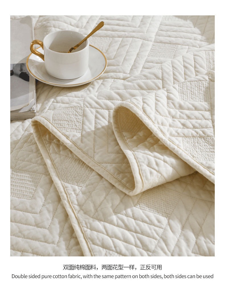 Wholesale of cross-border pure cotton bed covers with increased thickness, all-cotton plain quilted quilts, three-piece tatami sets for export pic 2