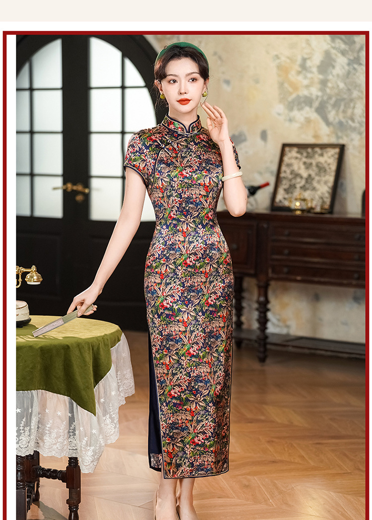 Long silk cheongsam 2025 Spring/Summer new retro improved cheongsam dress for women, short sleeve, made of mulberry silk pic 10