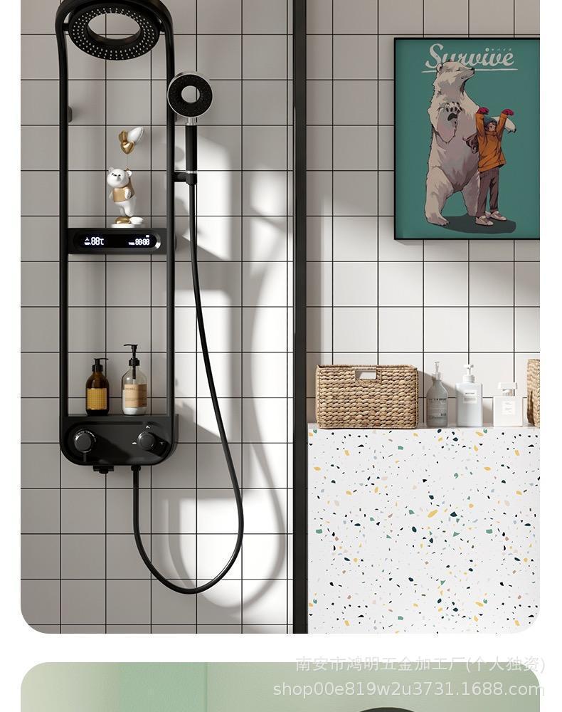 Donut small back basket, all-copper gun, grayish-white shower, illuminated 360 rotation, intelligent constant temperature digital display shower head set pic 13