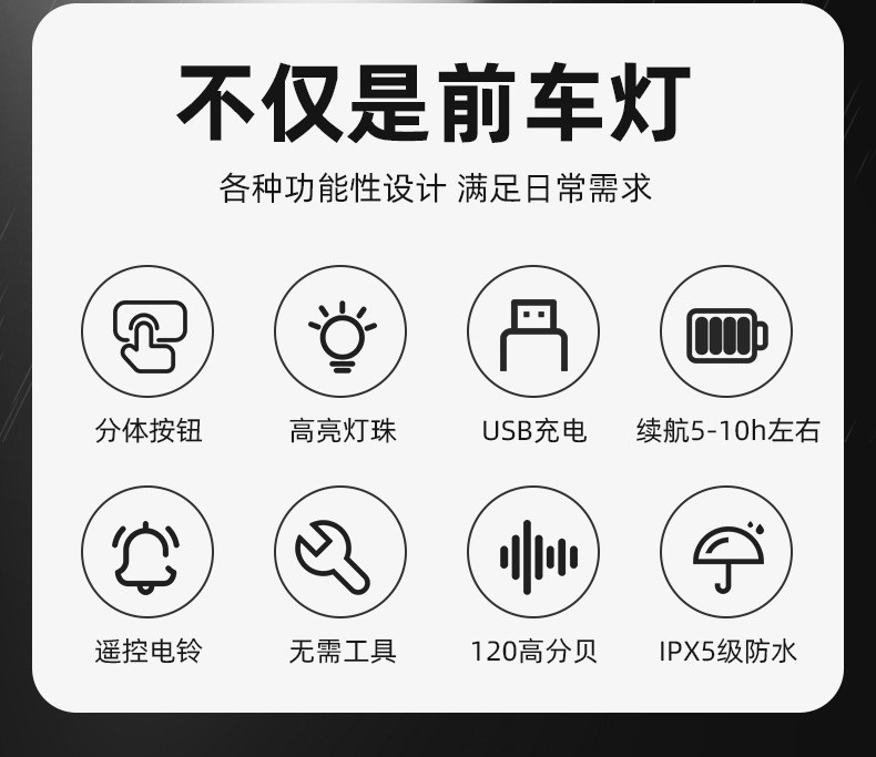 自行车灯前灯夜骑车灯山地车骑行装备配件儿童鲨鱼超响铃铛喇叭详情3