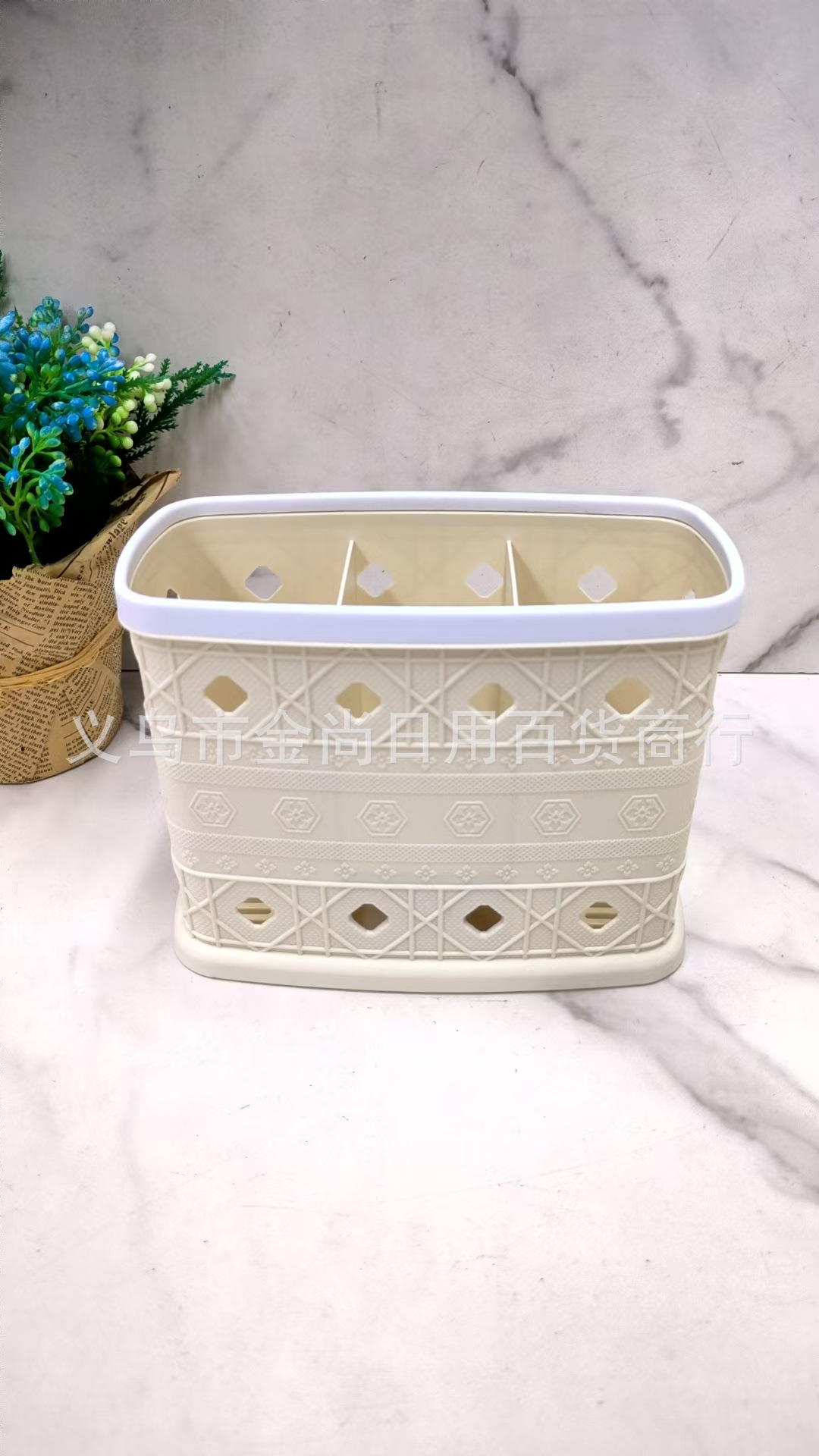 New diamond-shaped flower plastic three-compartment 筷笼 professional draining chopstick holder for kitchen and living room pic 2