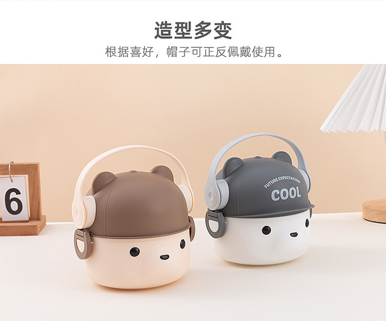 创意卡通耳机熊学生塑料提手饭盒上班族便携可微波加热午餐便当盒详情10