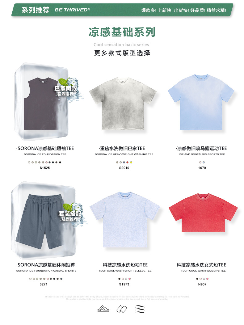 BE泰合|2025夏季批发潮牌宽松大码索罗娜凉感面料纯色短袖T恤男详情25