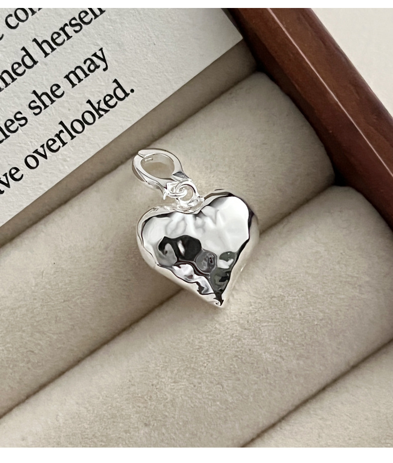925纯银不规则纹理爱心吊坠简约小众设计万能扣项链男女百搭0822G详情10