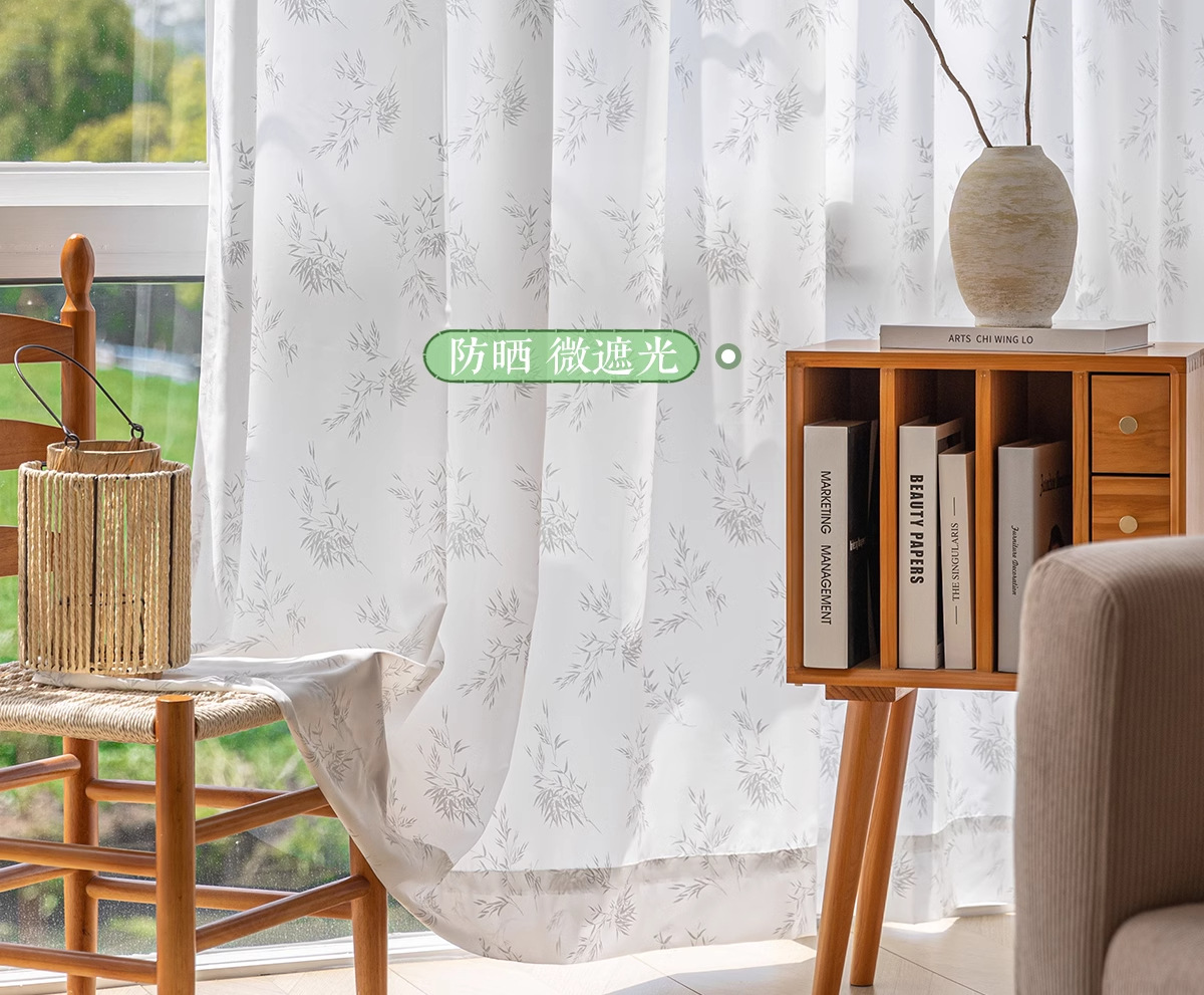 竹子新中式纱帘透光不透人窗帘阳台中式禅意古风窗纱隔热防晒印花详情15