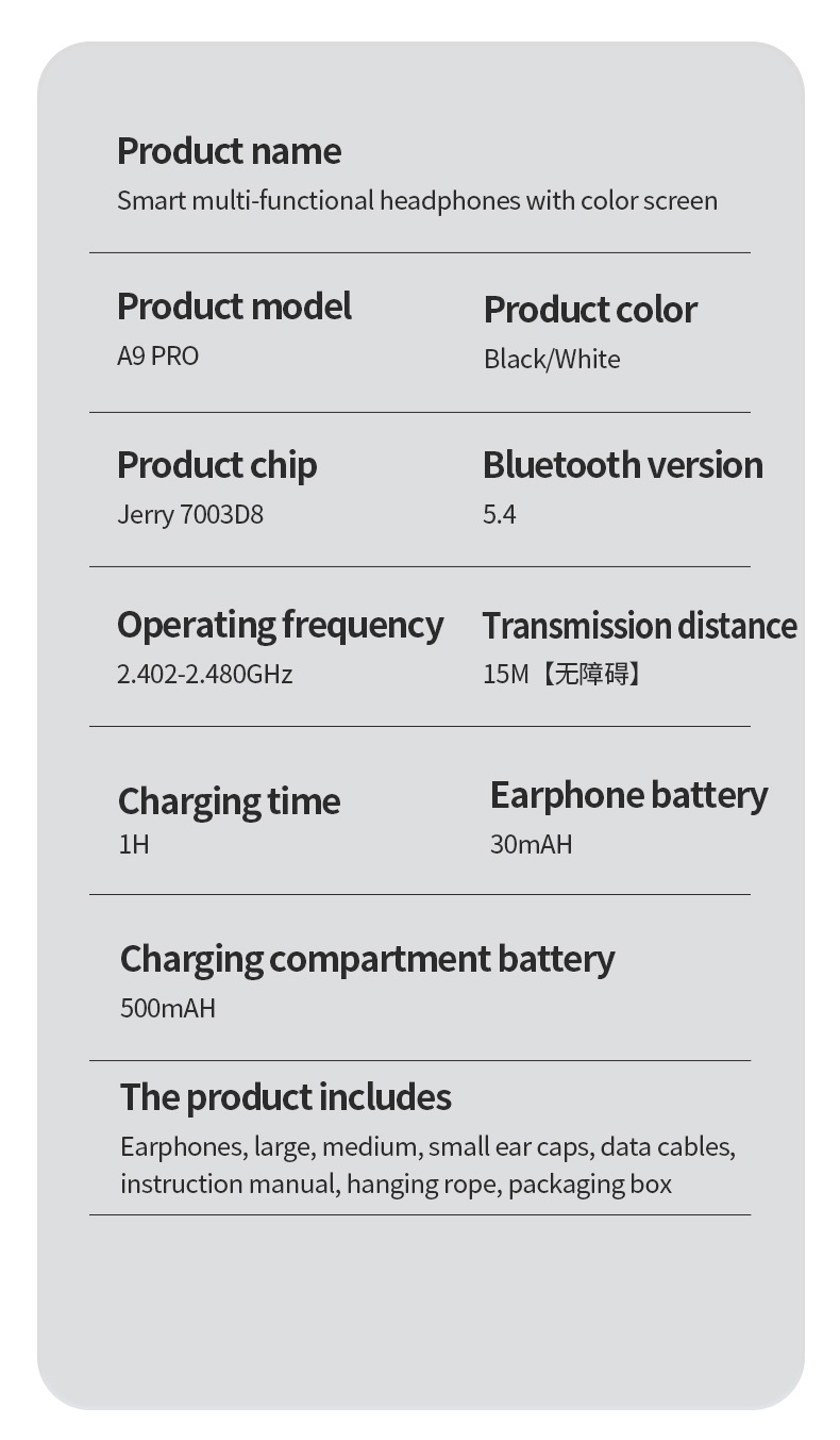 The new cross-border A9PRO Bluetooth headphones feature active noise cancellation, smart color screen and ultra-long battery life, making them true wireless Bluetooth headphones pic 14