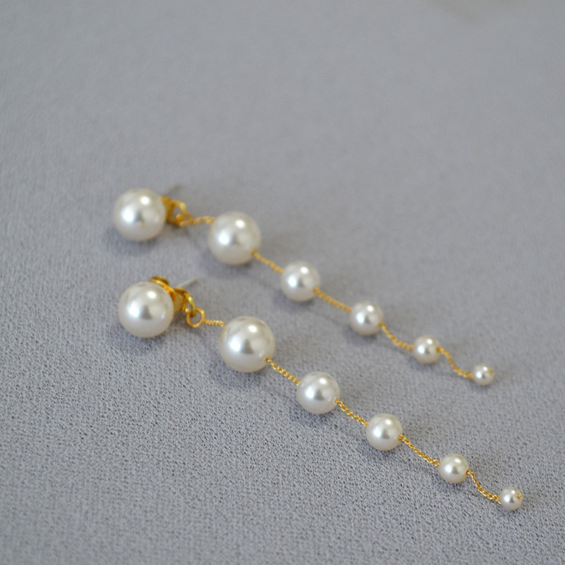 日韩小众简约气质渐变大小珍珠流苏925银针耳环长款设计感耳饰女详情8