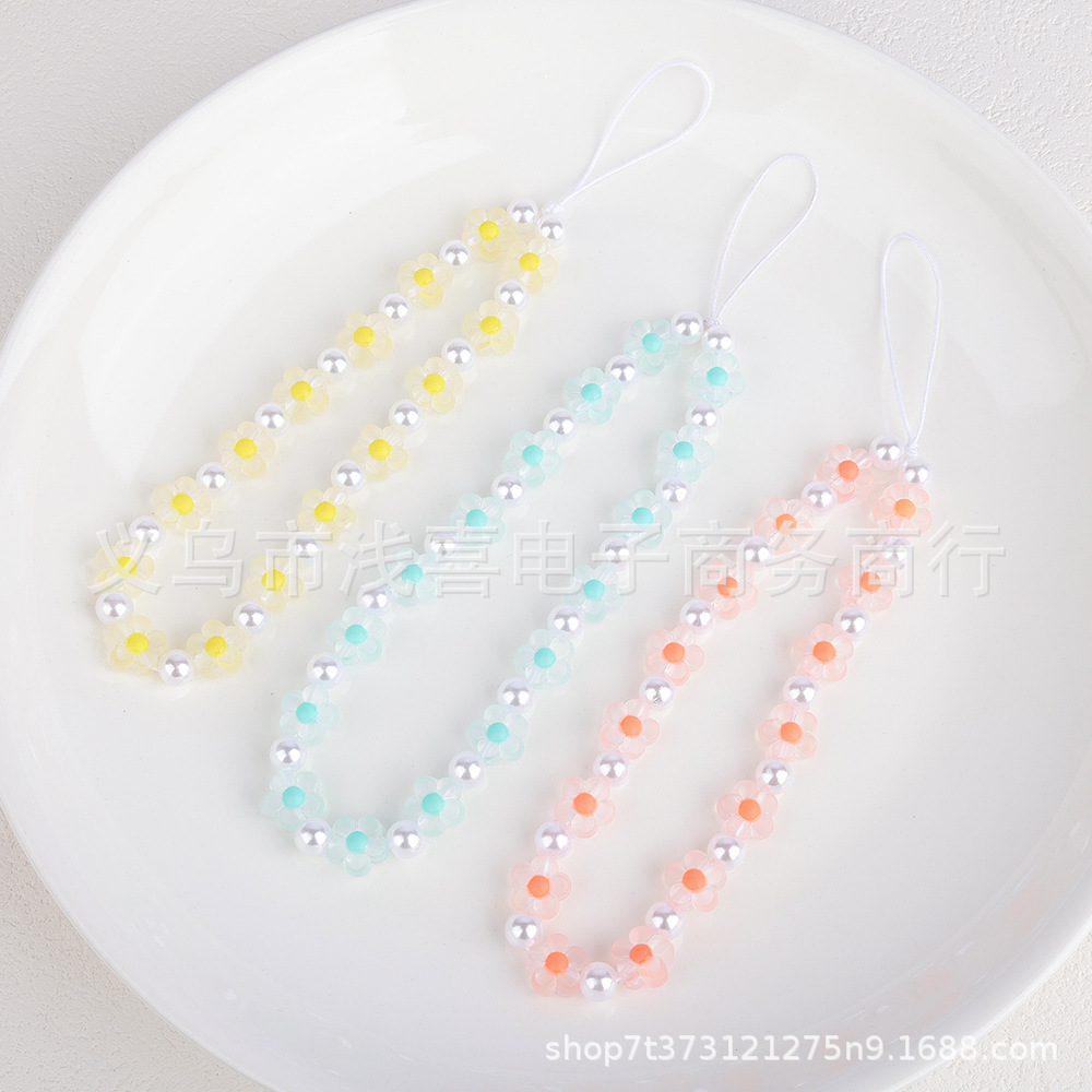 ins Matte heart-shaped flower y2K Sweet and Hot Girl mobile phone chain diy Colorful bead phone case keychain Pendant pic 2