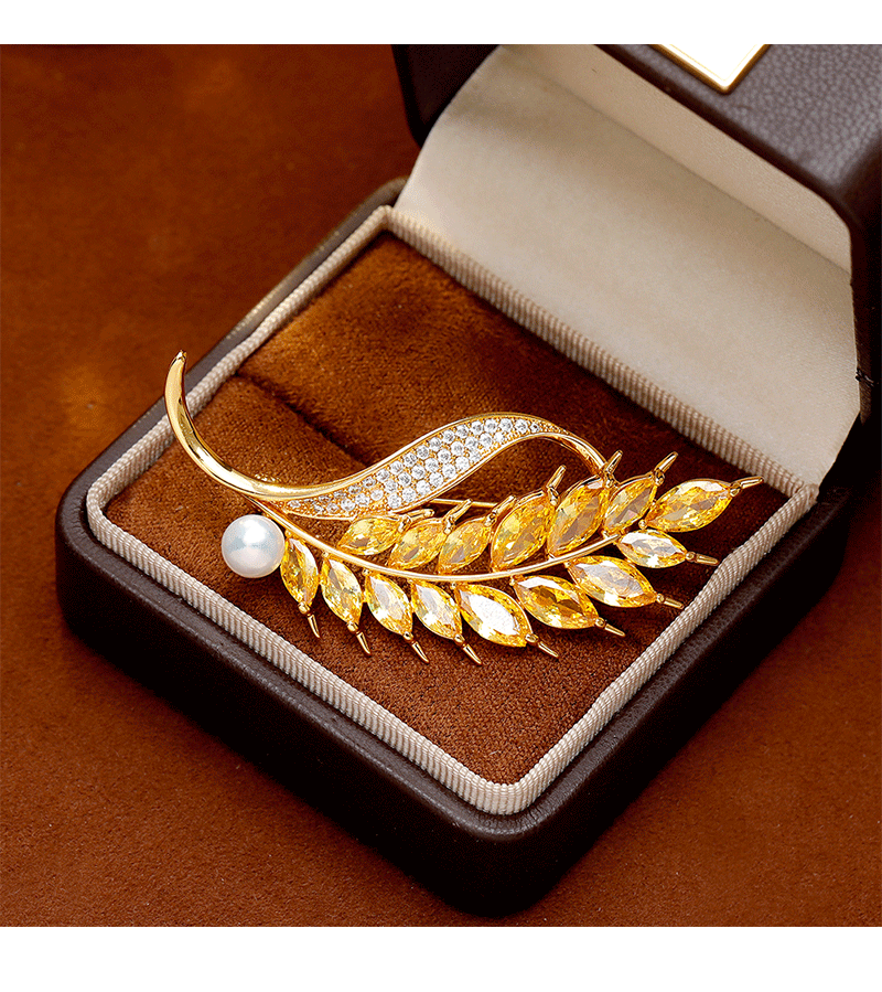 Hyacinth直播爆款 时尚轻奢宴会麦穗锆石胸针女 西装百搭个性走光珍珠配饰详情5