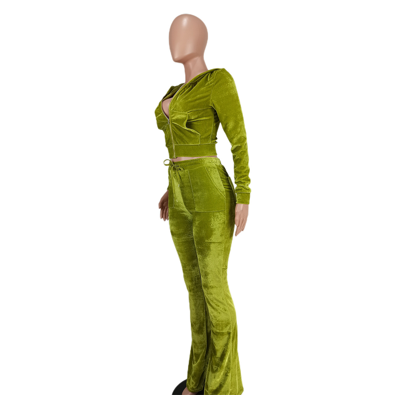 Solid color gold velvet wide-leg pants two-piece set pic 226