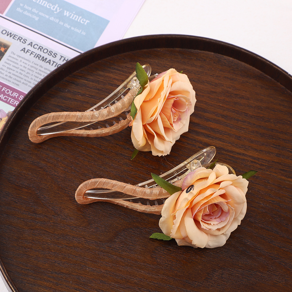 春夏新款仿真玫瑰花鸭嘴夹文艺氛围感配饰发夹半扎发甜美发饰头饰详情7